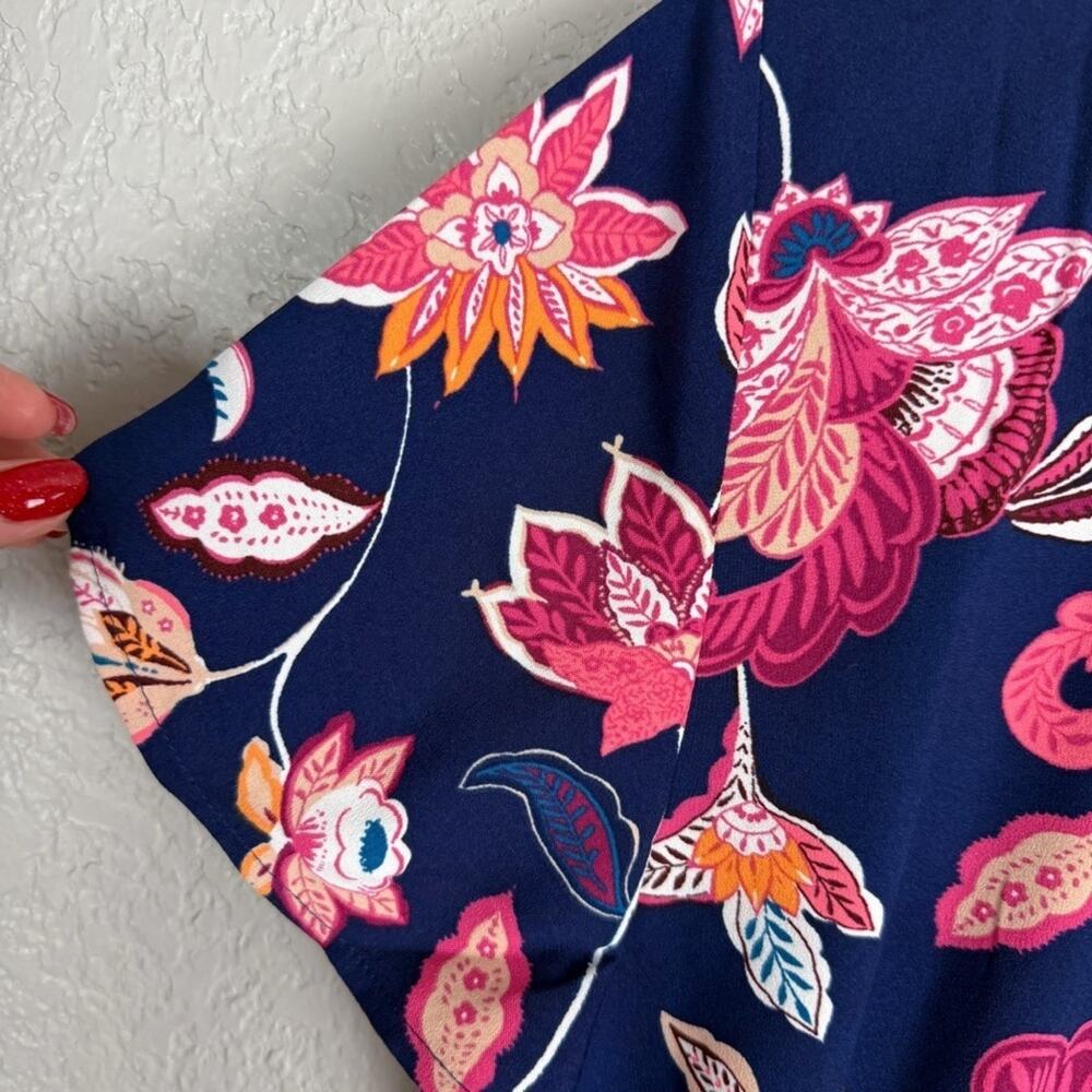 Loft NWT Floral Tie Waist Dress Navy Blue & Pink 10 Spring Romantic Button Front - Picture 7 of 13